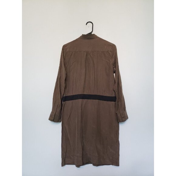 Banana Republic Women's 6 Mini Dress Army Green Silk Blend Long Roll Tab Sleeve - Picture 2 of 6